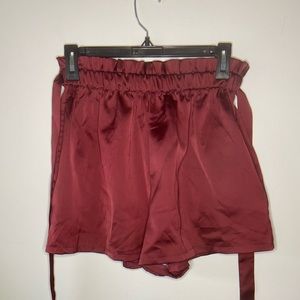 Maroon/red silky shorts with tie